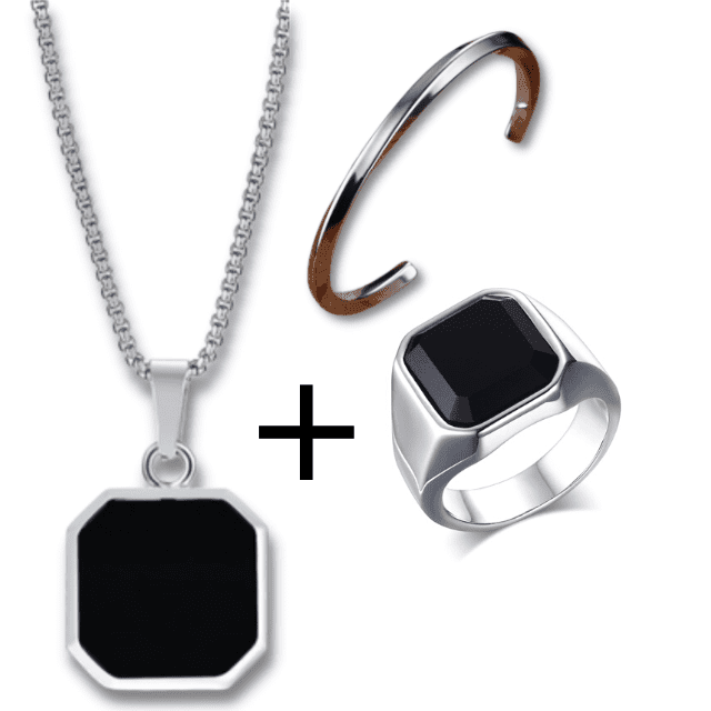 Men's accessories set, Commander style - in stainless steel